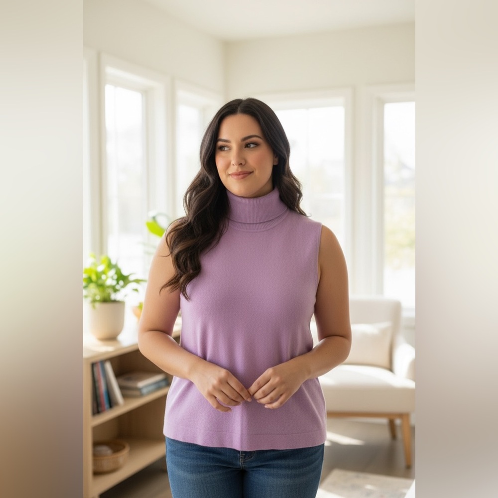Dana Buchman Lilac Sleeveless Turtleneck Sweater